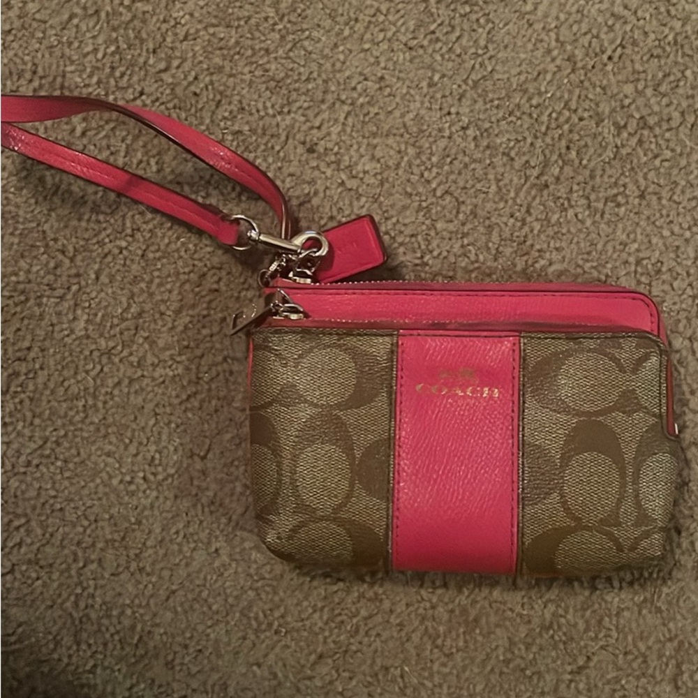 Coach Signature Brown and Pink Wristlet